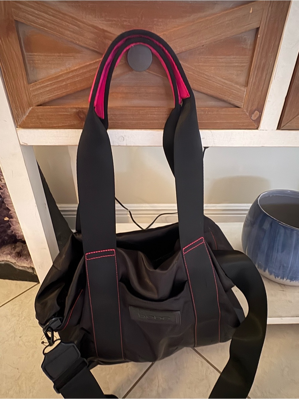 Bebe Black Tote Bag with Pink Trim - Everyday Women's Shoulder Tote